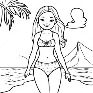 Summer Barbie in a Colorful Swimsuit Coloring Page | Summer Barbie 塗色頁
