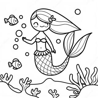 Elegant Mermaid Swimming in Coral Reef Coloring Page | Mermaid for Adults 塗色頁