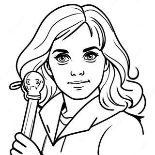 Hermione with a Wand Coloring Page | Hermione Harry Potter 塗色頁