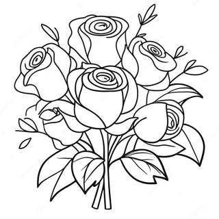 Elegant Rose Bouquet Coloring Page | Roses for Adults 塗色頁