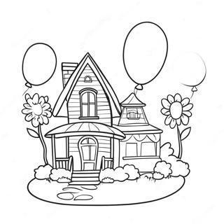 Colorful Up House with Balloons Coloring Page