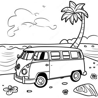 Colorful Volkswagen Van on the Beach Coloring Page | Volkswagen Van 塗色頁