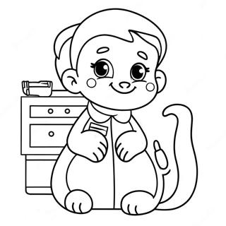Cute Vet Tech with a Kitten Coloring Page | Vet Tech 塗色頁