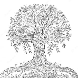 Unique Tree of Life Intricate Coloring Page | Unique Tree of Life for Adults 塗色頁