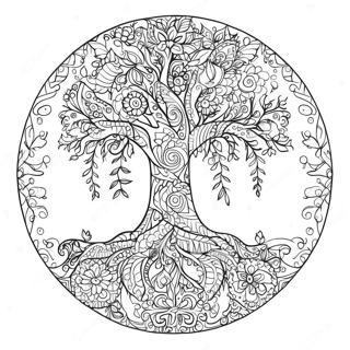 Elegant Tree of Life Mandala Coloring Page | Unique Tree of Life for Adults 塗色頁