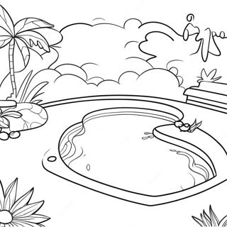 Colorful Pool Scene Coloring Page | Pool 塗色頁