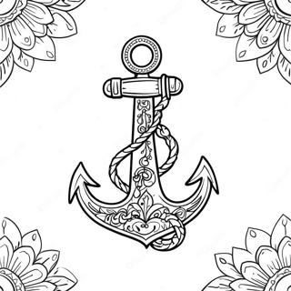 Elegant Anchor with Floral Designs Coloring Page | Unique Anchor for Adults 塗色頁
