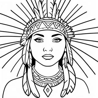 Native American Woman with Feathered Headdress Coloring Page | Native American Woman for Adults 塗色頁