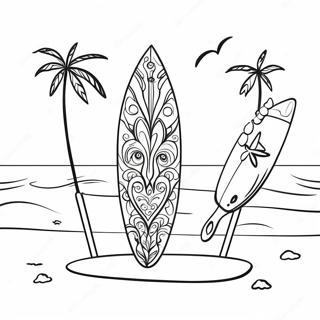 Colorful Surfboard on the Beach Coloring Page | Surf's Up 塗色頁