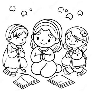 Thankful Children Praying Coloring Page | Religious Children's Church Thanksgiving 塗色頁