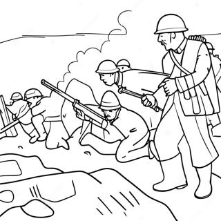 Trench Warfare WW1 Battlefield Scene Coloring Page | Trench Warfare WW1 塗色頁