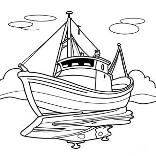Fishing Boat on a Calm Sea Coloring Page | Fishing Boat 塗色頁