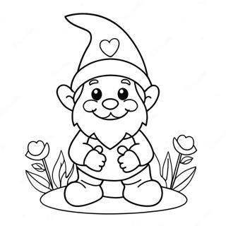 Cute Valentine Gnome with Flowers Coloring Page
