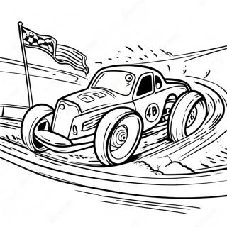 Exciting Dirt Track Racing Scene Coloring Page | Dirt Track Racing 塗色頁