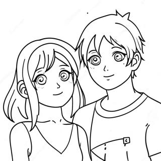 Cute Aesthetic Anime Couple Coloring Page | Aesthetic Anime 塗色頁