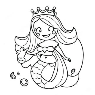 Elegant Mermaid Queen with Crown Coloring Page | Mermaid Queen 塗色頁