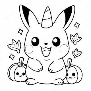 Cute Halloween Pikachu with Pumpkin Coloring Page