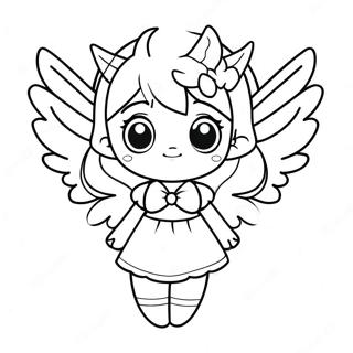 Cute Anime Demon Girl with Wings Coloring Page | Anime Demon Girl 塗色頁