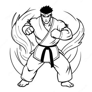 Ryu in Fierce Battle Pose Coloring Page | Ryu 塗色頁