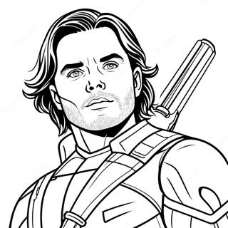Bucky Barnes in Heroic Pose Coloring Page | Bucky Barnes 塗色頁