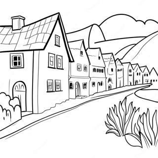 Charming Swiss Village Coloring Page | Switzerland 塗色頁