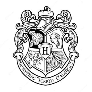 Detailed Hogwarts Crest Coloring Page | Hogwarts Crest 塗色頁