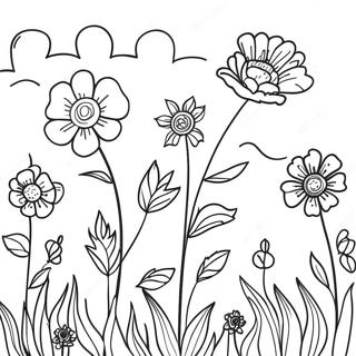 Field with Colorful Flowers Coloring Page | Field 塗色頁
