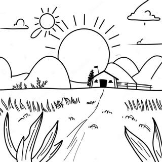 Sunny Day in the Field Coloring Page | Field 塗色頁