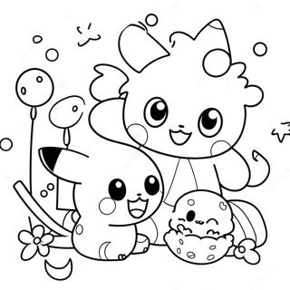 Cute Pokemon Party Scene Coloring Page