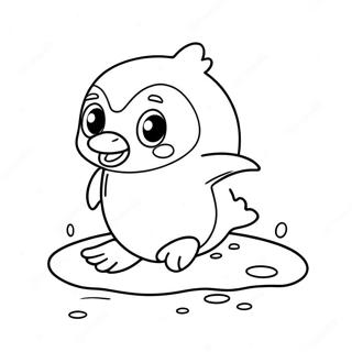 Cute Penguin Sliding on Ice Coloring Page | Antarctica 塗色頁