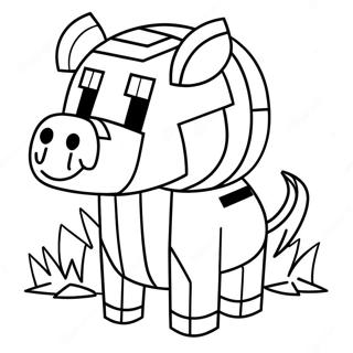 Cute Minecraft Piglin with Gold Coloring Page | Minecraft Piglin 塗色頁