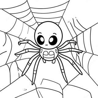 Creepy Halloween Spider in a Web Coloring Page