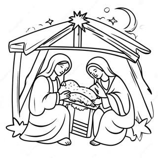Joyful Nativity Scene Coloring Page | Happy Birthday Jesus 塗色頁