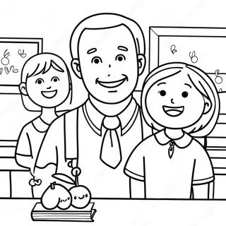 Cheerful Teacher with Students Coloring Page | World Teachers Day 塗色頁