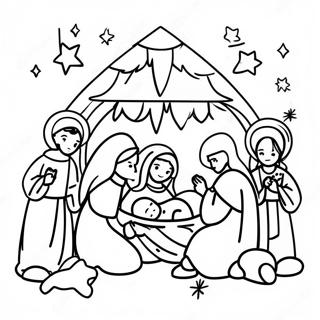Nativity Scene with Baby Jesus Coloring Page | Jesus Birth 塗色頁
