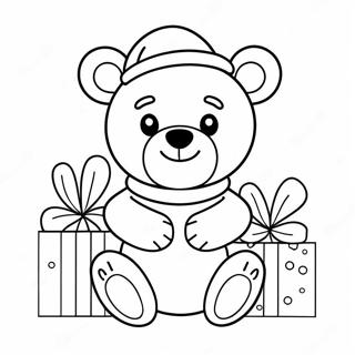 Cute Christmas Bear with Presents Coloring Page | Christmas Bear 塗色頁