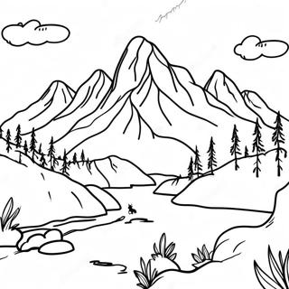 Mountain Landscape Coloring Page | Mountain for Adults 塗色頁