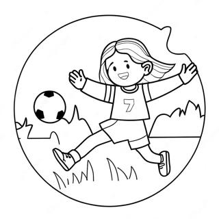 Girl Playing Soccer with a Colorful Ball Coloring Page | Girl Playing Soccer 塗色頁