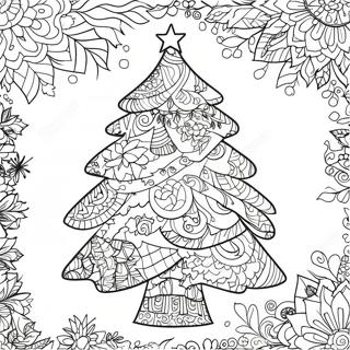 Festive Christmas Tree Zentangle Coloring Page | Christmas Zentangle Patterns 塗色頁