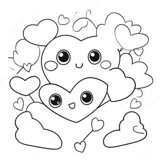 Kawaii Valentines Hearts Coloring Page | Kawaii Valentines 塗色頁
