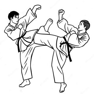 Dynamic Taekwondo Kicking Pose Coloring Page | Taekwondo 塗色頁