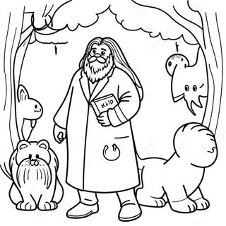 Hagrid with Magical Creatures Coloring Page | Harry Potter and the Sorcerer's Stone 塗色頁