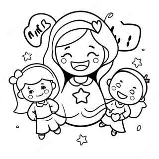 Super Mom with Kids Coloring Page | Super Mom 塗色頁
