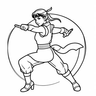 Chun Li in a Dynamic Fighting Pose Coloring Page | Chun Li 塗色頁