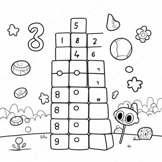 Colorful Numberblocks 8 in a Fun Scene Coloring Page | Numberblocks 8 塗色頁
