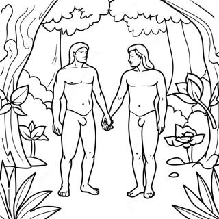 Eden Garden with Adam and Eve Coloring Page | The Fall of Man 塗色頁
