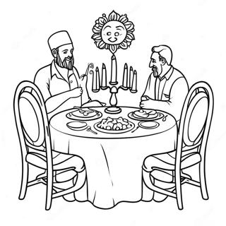 Joyful Shabbat Dinner Table Coloring Page | Shabbat 塗色頁