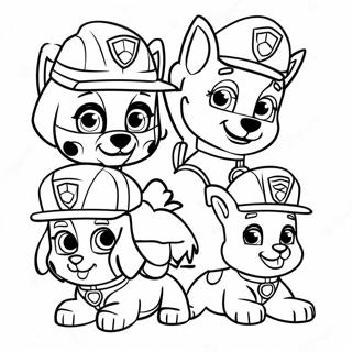 Paw Patrol Characters in Santa Hats Coloring Page