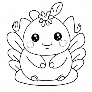 Cute Squishmallow Axolotl with Flowers Coloring Page | Squishmallow Axolotl 塗色頁