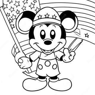 Mickey with American Flag Coloring Page